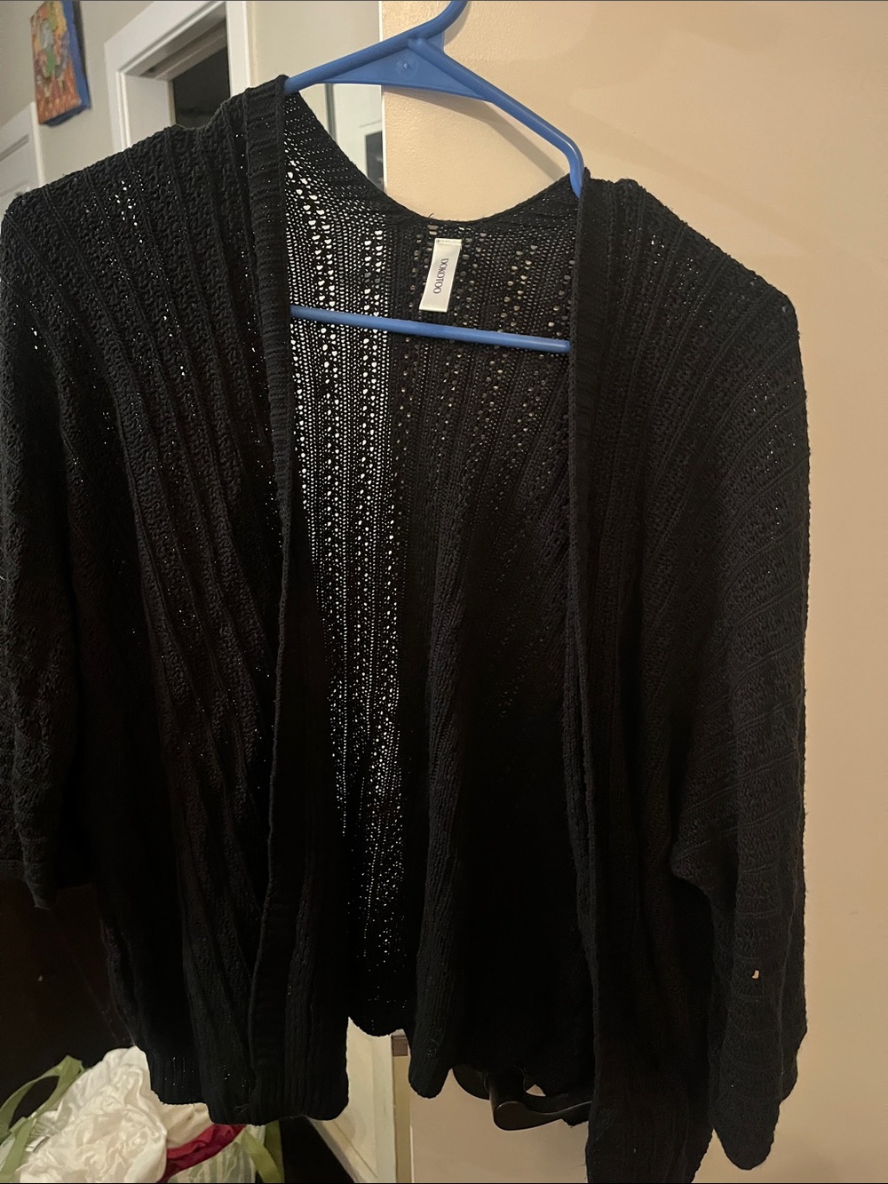 Black Open-Front Knit Cardigan Sweater